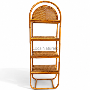 Estantería de Ratán de 4 Niveles, Estante de Bambú Tejido, Estante de Almacenamiento Arqueado para Decoración del Hogar, Sala de Estar - Product Image 1