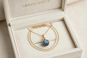 Collier pendentif en labradorite naturelle et zircon, pierre précieuse ronde de 16 mm, finition laiton doré, argenté, or rose, bijoux en gros - Product Image 3