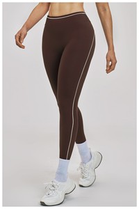 Women's 2 Piece Yoga Set Solid <b>Brown</b> Scoop Neck Racerback Crop Top High Waist Full Length <b>Leggings</b> Seamless Four Way Stretch - Product Image 3
