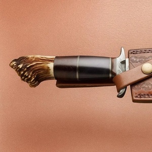 Couteau Bowie à pointe clip en acier inoxydable Damas, fait main sur mesure, à lame fixe, pour camping et utilisation extérieure, avec manche en bois de cerf et étui en cuir, OEM - Product Image 3