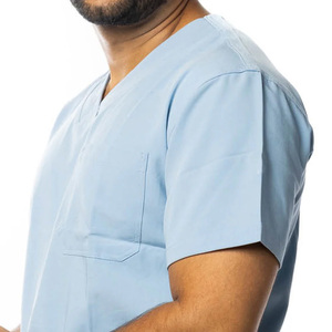 Blusa Médica Azul Claro para Hombre, Cuello en V, Manga Corta, Uniforme de Hospital, Blusa Médica de Algodón y Poliéster para Personal Clínico - Product Image 4