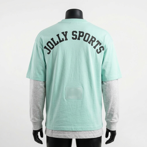 เสื้อยืดคอตตอนคุณภาพสูง 220 GSM สีเขียวมิ้นท์ สำหรับผู้ชาย แบบสองชั้น ดีไซน์โลโก้ยาง แขนสองชั้น - Product Image 2