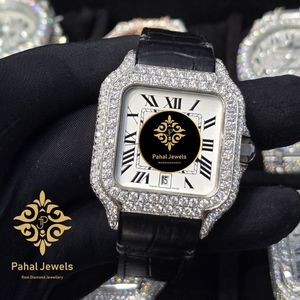 Reloj de Lujo Pahal Jewels con Diamantes Cuadrados, Caja de Acero Inoxidable, Correa de Cuero, Movimiento de Cuarzo Analógico, Visualización de Fecha, Unisex - Product Image 4