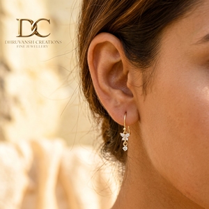 IGI Certified 9K Solid Yellow <b>Gold</b> Lab Grown Diamond Butterfly Dangle Hoop <b>Earrings</b> <b>Stud</b> for Women Elegant Designer Jewelry - Product Image 2