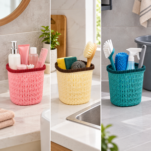 Cesta de Almacenamiento Redonda Multifuncional Apilable de Plástico con Diseño de Punto Rosa para Cubiertos, Vajilla, Baño, Sala de Estar y Más - Product Image 2