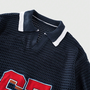 2026 Retro Knit Mesh Sports Jersey Polo Men's Custom Embroidery Patch Loose Breathable Vintage Athletic Streetwear Shirt - Product Image 3