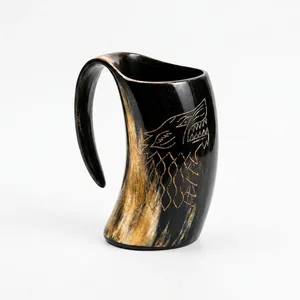 Jarra Vikinga de Cuerno Natural Indio Hecha a Mano, Taza de Cuerno para Beber, Jarra Medieval, Estilo Nórdico, Reutilizable para Cerveza, Cerveza Alemana, Miel - Product Image 2
