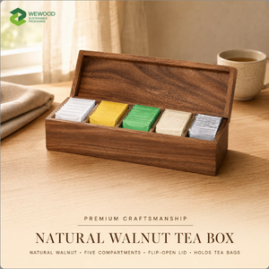 Caja de Almacenamiento de Bolsitas de Té de Madera Ecológica y Duradera con Tapa con Bisagras, Organizador de Té Clásico de Madera de Nogal - Product Image 5