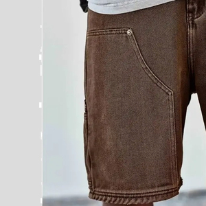 Shorts en jean décontractés taille haute pour hommes, coupe ample, écologiques, avec poches délavées et design en maille, style pakistanais - Product Image 4