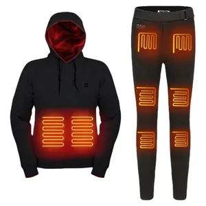 Winter Outdoor Hoodie Cotton Custom Unisex Hoodies Pants Suit with Rechargeable Battery and USB Heating for Men