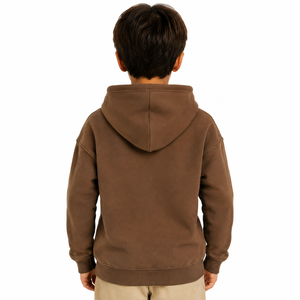 Sweat-shirt à capuche pour garçons, pull d'hiver, marron uni, décontracté, en polaire avec poche kangourou, poignets côtelés, respirant - Product Image 6
