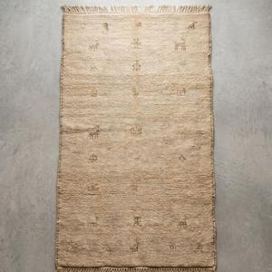 Alfombra de Lana Tejida a Mano de Color Beige Natural con Diseño Floral, Alfombra Decorativa Clásica de Lujo con Flecos y Pelo Plano - Product Image 1