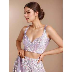 Glamorous Lavender <b>Sequins</b> Net Designer Lehenga Choli with Dupatta for Wedding - Product Image 5