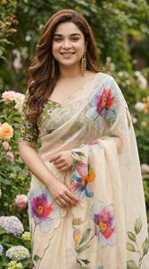 KUNJ CREATION Saree indien style Gujarati Gram Blooming avec broderie, bordure en dentelle à sequins et pièce de chemisier, pour tenue de soirée - Product Image 6