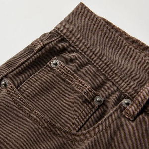 กางเกงยีนส์ขาสั้นฤดูร้อนไซส์ใหญ่ กางเกงยีนส์ขาสั้นผู้ชายสีน้ำตาลฟอกสไตล์ช่าง กางเกงยีนส์ทรงวินเทจขาบานสองชั้นแบบหลวมๆสำหรับผู้ชาย - Product Image 5