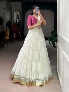 Ensemble Lehenga Choli en soie premium, style Maharashtrien, magnifique couleur blanche, dentelle brodée, pour femmes ou filles, occasion spéciale - Product Image 6