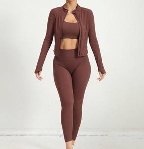 ชุดออกกำลังกายขายส่งสำหรับผู้หญิง ชุดโยคะ 3 ชิ้น เสื้อแจ็คเก็ต กางเกงเลกกิ้ง เสื้อชั้นในกีฬา ชุดกีฬา - Product Image 6