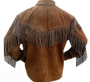 Veste en cuir rustique style western pour homme, marron, en peau de daim, avec franges, à lacets, vêtements de ranch pour l'extérieur, vestes personnalisées pour homme - Product Image 2