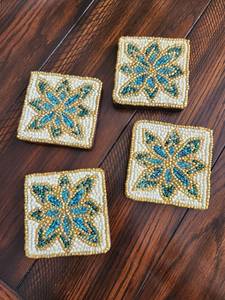 Handmade Beaded Flower Drinking Straw Luxury Style Reusable Eco-Friendly <b>Portable</b> <b>Bar</b> Mat White Gold Mosaic Design Home Gift - Product Image 5