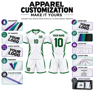 Maillot de football personnalisé blanc et vert à col en V, manches courtes, impression par sublimation, respirant, uniforme d'équipe adulte - Product Image 3