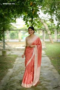 High Quality Tussar Silk with Checks-Printed & Kantha Weaving Border & Kantha Lining Pallu with Tassels Saree-Blouse Saree <b>Love</b> - Product Image 2