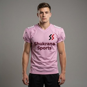 Maillot de football américain rose pour homme, col en V, manches courtes, maille respirante, coupe ajustée, vêtements pour adultes - Product Image 1