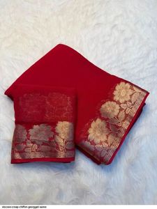 Sari en viscose georgette pour femme avec bordure florale, chemisier assorti, moderne, séchage rapide, pour fêtes et mariages, léger et fluide - Product Image 3