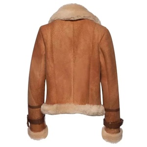 Custom <b>Women</b> Genuine Sheepskin Shearling <b>Jacket</b> Winter Warm Thick Faux Fur Collar Leather Aviator Bomber Coat B3 Flight - Product Image 2