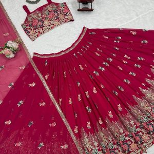 Lehenga Choli de Georgette Sintética Premium con Lentejuelas de Hilo Pesado, Bordado Dori, Patta de Lona, Vuelo Cancan y Dupatta de Diseñador - Product Image 6