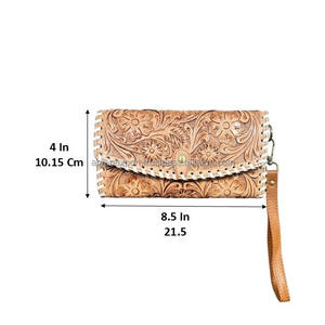 Portefeuille en cuir de vachette fait main, nouvelle collection, motif floral, avec dragonne, protection RFID, idéal pour un usage quotidien – Vente Flash - Product Image 2