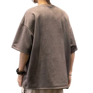 Camiseta de punto de algodón orgánico 100% para hombre, corte oversize, lavada, manga corta, hombros caídos, antiarrugas, transpirable - Product Image 5