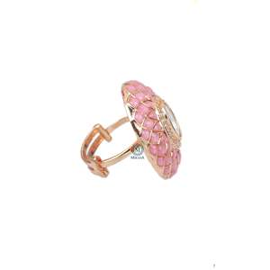 Jiya Pastel Pink Polki Designer CZ Butterfly Fashion Ring - Product Image 3