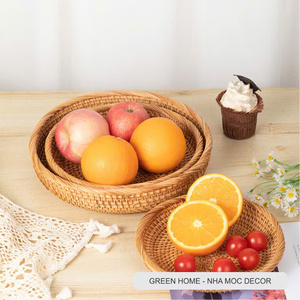 Rattan Woven Circular Fruit <b>Basket</b> Handcrafted Natural Fruit Storage <b>Basket</b> for Kitchen <b>Display</b> Retail Use and Home Decor - Product Image 2