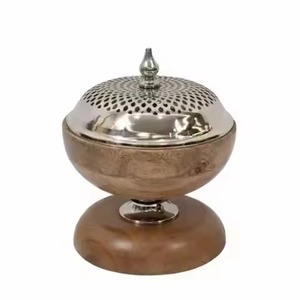 Brûleur d'encens en bois pour santal, utilisation aromatique toute saison, aromathérapie, design géométrique, finition brun rougeâtre - Product Image 2