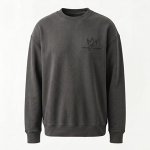 เสื้อสเวตเชิ้ตคอกลมสีเทาชาร์โคลสำหรับผู้ชาย ผ้าฝ้ายพรีเมียมเนื้อนุ่ม  โลโก้ปักด้านหน้าและด้านหลัง  สไตล์สตรีทแวร์ รับผลิตแบบ OEM - Product Image 1