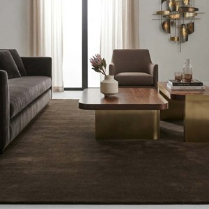 Alfombra de Pelo Medio Antideslizante de Lana/Seda Marrón Oscuro Liso, Textura Suave y Moderna para Sala de Estar, Dormitorio, Hogar Contemporáneo de Lujo - Product Image 1