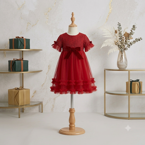 Robe en dentelle rouge pour filles, robe de princesse en dentelle avec nœud, longueur genou, pour fête, mariage, anniversaire, de la nouvelle collection Chaiko House - Product Image 2