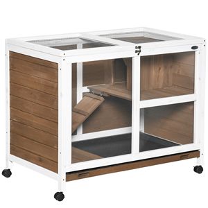 Portabagagli per interni a 2 piani con ruote rampe per porte chiudibili a chiave in legno gabbia per porcellini d'India piccola casa per animali con vassoio in marrone - Product Image 1