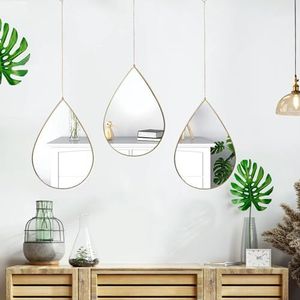 <b>Large</b> Glam Teardrop Wall Mirror Set of 3 Hanging Decorative Mirrors Gold <b>Black</b> <b>Framed</b> Pendant Mirrors for Living Room Bedroom - Product Image 5
