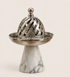 Brûleur d'encens en marbre blanc naturel de luxe, design moderne, support à bakhoor en métal de qualité supérieure pour la décoration de la maison, la méditation et le Ramadan - Product Image 3