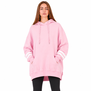 Sudadera con Capucha Negra Extra Grande para Mujer con Mangas a Rayas Amarillas, Sudadera Larga de Algodón con Diseño Asimétrico y Hombros Caídos para Otoño - Product Image 3