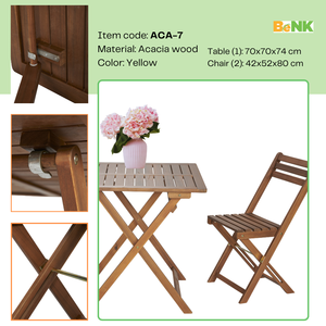 Ensemble de bistrot moderne en acacia 3 pièces pour salle à manger extérieure, salon, cour, hôtel ou parc - Product Image 3