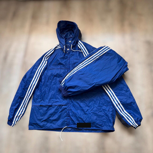 Veste coupe-vent à capuche bleue pour homme, manches longues, rayée, sportive, légère, en polyester, pour le printemps, vêtements d'extérieur - Product Image 1