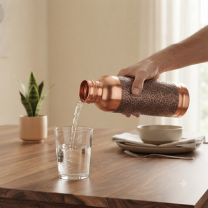 Indian Copper Drinking <b>Water</b> <b>Bottle</b> with Decorative Printed Pattern | Handmade <b>Metal</b> <b>Bottle</b> for Home, Kitchen, Office & Wellness - Product Image 3