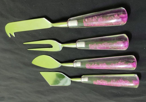 High Quality 4-Piece Cheese Knife <b>Set</b> Steel and Epoxy Resin Clear with Beautiful Pink Color for Camping - Product Image 4