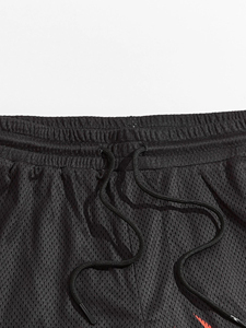 Pantalones Cortos Deportivos de Baloncesto para Hombre, Negros con Estampado de Llamas Amarillas, de Malla, Casuales, con Cintura Elástica, de Secado Rápido, Ecológicos, Transpirables, para Verano y Gimnasio - Product Image 5