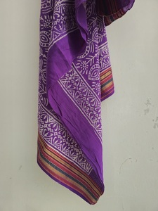 Handmade Wooden Block Print Cotton Scarves Leaf Pattern Lightweight & Breathable Beachwear for Women - Product Image 4