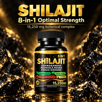Capsules de complexe Shilajit 8-en-1 15250mg avec Ashwagandha, Rhodiola, Ginseng, Ginkgo, Curcuma, 60 capsules végétales, étiquette privée OEM