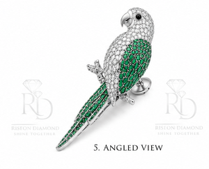 Elegante Broche de Plata de Ley 925 con Moissanita y Diseño de Loro, Esmeralda Verde, para Solapa de Traje, Hecho a Mano - Product Image 3