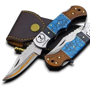 Couteau pliant professionnel fait main en acier Damas cuivré, pointe clip, pour chasse, camping, EDC, avec étui et aiguiseur, support OEM/ODM - Product Image 1